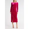 Sam Edelman Velvet Long Sleeve Bodycon Midi Dress In Pink