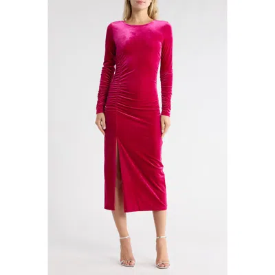 Sam Edelman Velvet Long Sleeve Bodycon Midi Dress In Pink