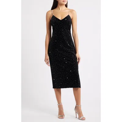Sam Edelman Velvet Rhinestone Embellished Midi Slipdress In Black