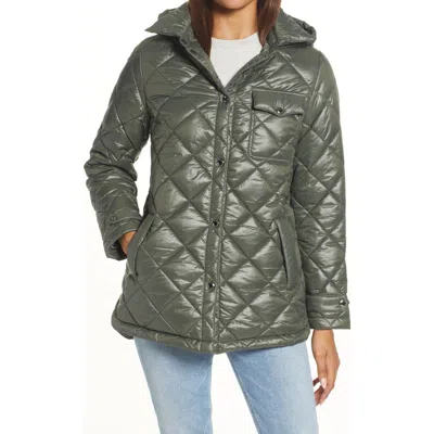 Sam Edelman Water Repellent Diamond Quilted Jacket With Removable Hood In Green