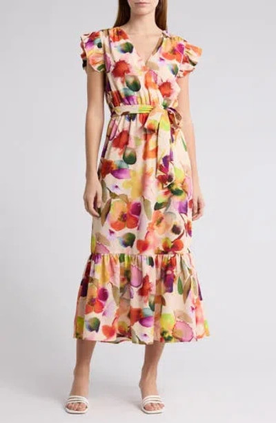 Sam Edelman Watercolor Floral Cap Sleeve Maxi Dress In Multi