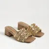 Sam Edelman Waylon Block Heel Slide Amber Gold Weave In Gold