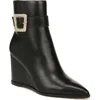 Sam Edelman Weslie Buckle Wedge Bootie In Black Leather