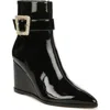 Sam Edelman Weslie Pointed Toe Wedge Bootie In Black Patent