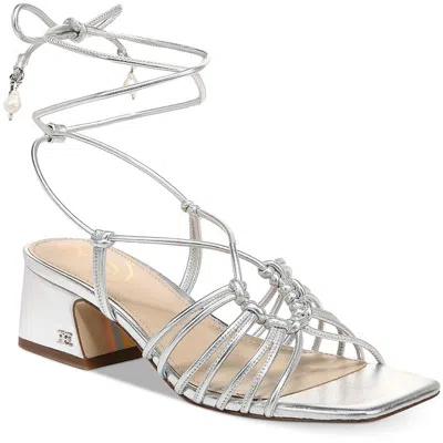 Sam Edelman Westley Womens Faux Leather Square Toe Heels In Silver