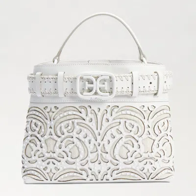 Sam Edelman Willette Floral Dyecut Satchel Bag Eggshell Leather In White