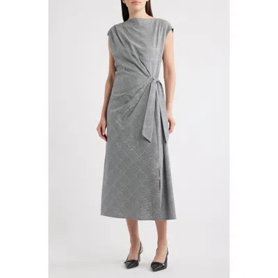 Sam Edelman Windowpane Pladi Side Ruched Cotton Sheath Dress In Gray