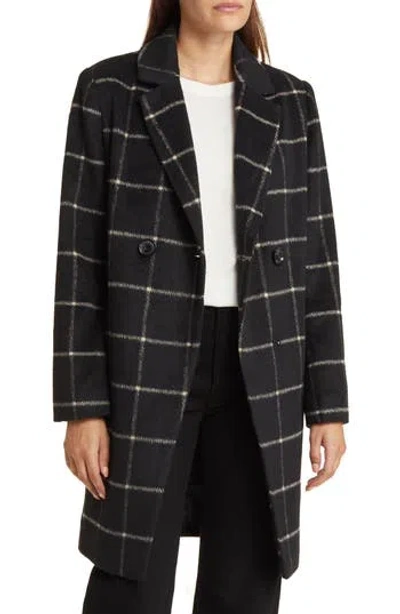 Sam Edelman Windowpane Plaid Coat In Black/white