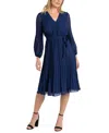Sam Edelman Pleated Long Sleeve Dress In Navy
