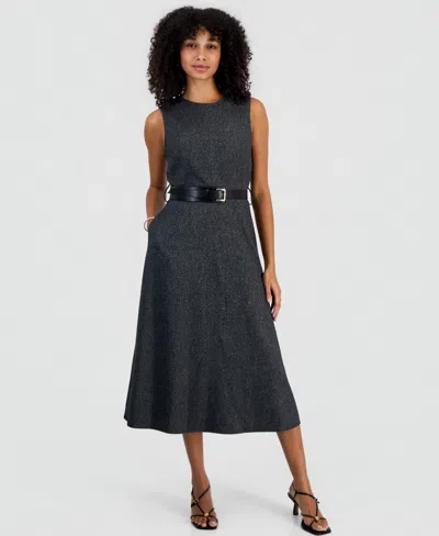 Sam Edelman Women's A-line Crew Neck Sleeveless Midi Dress In Black