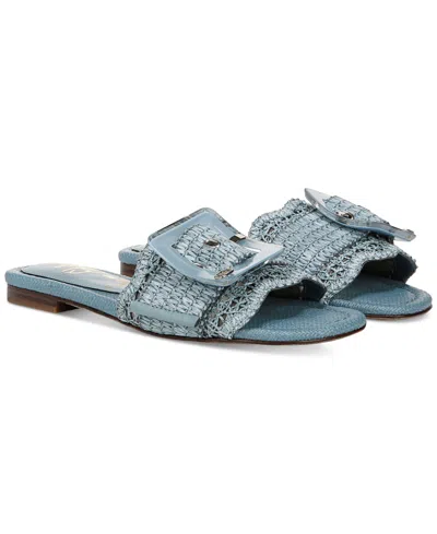 Sam Edelman Women's Bambi Raffia Buckle Slide Sandals In Coastal Blue