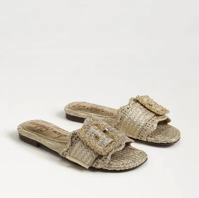SAM EDELMAN WOMEN'S BAMBI SLIDE SANDAL IN GOLD RAFFIA SOFT SILVER