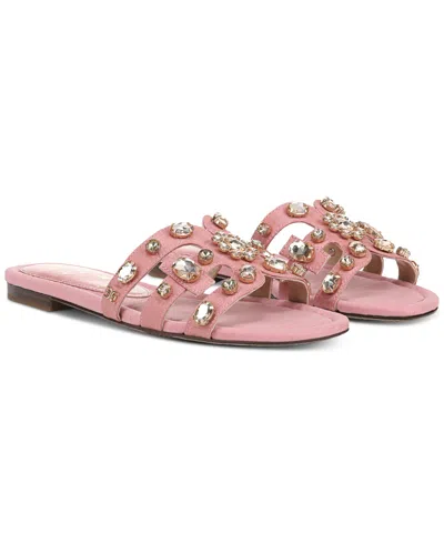 Sam Edelman Women's Bay Ray Slide Flat Sandals In Pink Lily,raffia