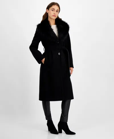 Sam Edelman Women s Belted Faux fur collar Walker Coat In Black ModeSens
