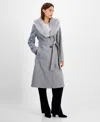 Sam Edelman Women's Belted Faux-fur-collar Walker Coat In Feather Grey