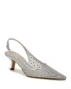 Sam Edelman Bianka Womens Mesh Kitten Heel Slingback Heels In Soft Silver