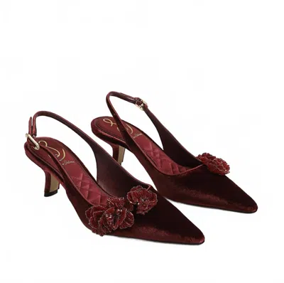 Sam Edelman Women's Bianka Pointed Toe Slingback Kitten Heeled Pump In Deep Red In Silver