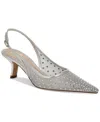 Sam Edelman Bianka Womens Mesh Kitten Heel Slingback Heels In Soft Silver