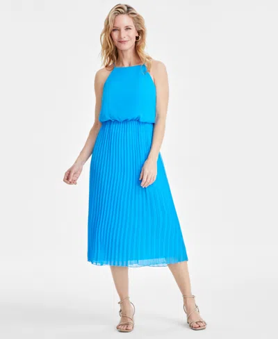 Sam Edelman Women's Blouson Pleated Midi Dress In Blue