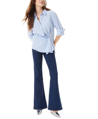 Sam Edelman Women's Bridget Cotton Asymmetrical Shirt In Blue Yonder-double Stripe