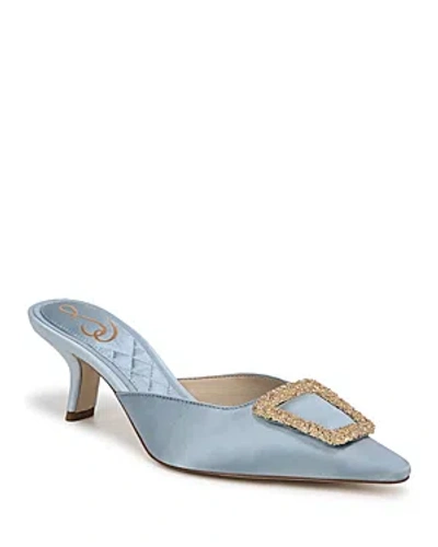 Sam Edelman Women's Brit Pointed Toe Buckle Detail Open Back Kitten Heel Pumps In Robin Egg Blue