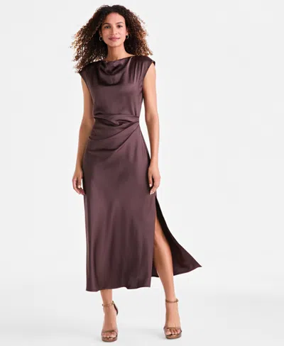 Sam Edelman Women's Cap-sleeve Side-slit Midi Dress In Brown
