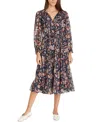 Sam Edelman Clarice Floral Print Long Sleeve Midi Dress In Navy-new Bloom