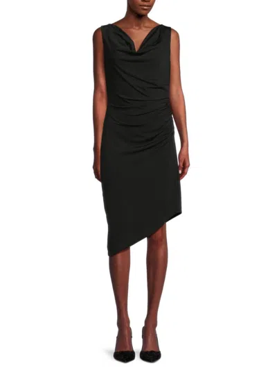 Sam Edelman Women's Cowlneck Ruched Asymmetric Sheath Dress In Black