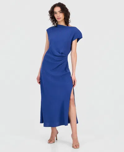 Sam Edelman Women's Cowl-neck Waist-pleat Side-slit Dress In Blue