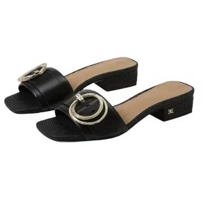 Sam Edelman Women's Delfi Slip On Open Squared Toe Block Heel Fashion Slide Sandal In Black