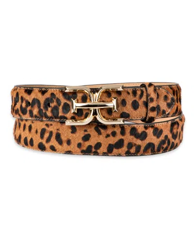 Sam Edelman Women's Double-e Plaque Buckle Exotic Print Belt In Leopard