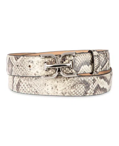 Sam Edelman Women's Double-e Plaque Buckle Exotic Print Belt In Off White Snake