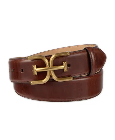 Sam Edelman Women's Double-e Plaque Buckle Leather Belt In Brown