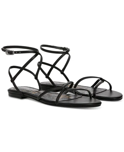 Sam Edelman Women's Elina Ankle-strap Flat Sandals In Black Fabric