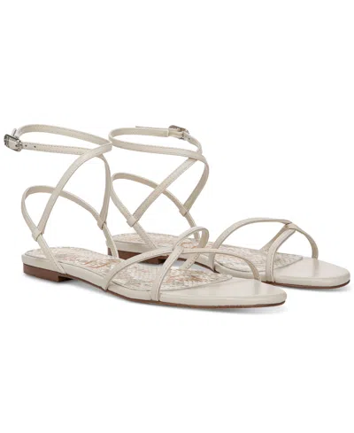 Sam Edelman Women's Elina Ankle-strap Flat Sandals In Modern Ivory Luxe Satin Leather