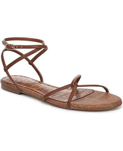 Sam Edelman Women's Elina Ankle-strap Flat Sandals In Rich Cognac Leather
