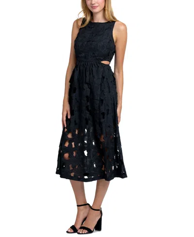 Sam Edelman Women's Embroidered Side-cutout Midi Dress In Black