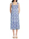 Sam Edelman Women's Etched Floral Tie-straps Midi Dress In Blue White