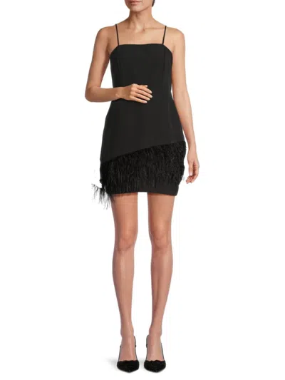 Sam Edelman Women's Feather Trim Strappy Mini Dress In Black