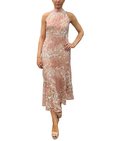 Sam Edelman Women's Floral Lace Sequin Sleeveless Dress In Blush Mult