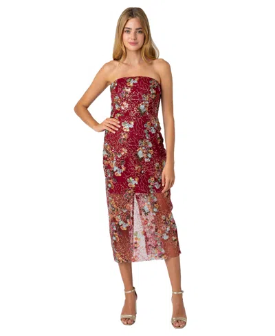 Sam Edelman Women's Floral Sequin Strapless Dress In Red