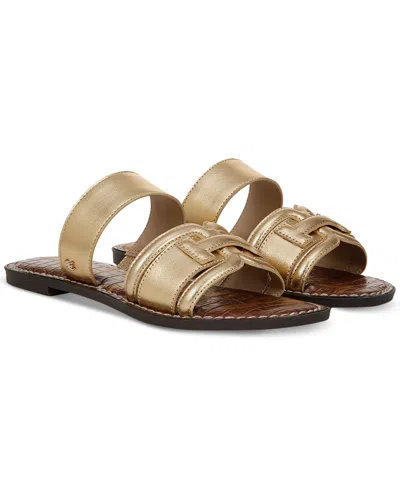Sam Edelman Women's Gabi Slide Flat Sandals In Amber Gold Leather Leather