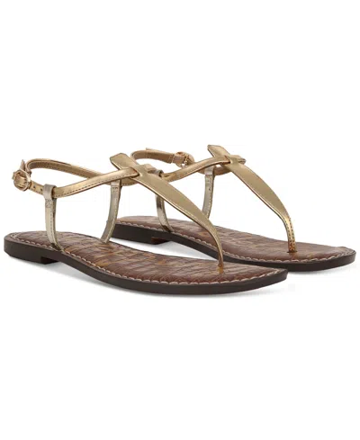 Sam Edelman Women's Gigi T-strap Flat Sandals In Amber Gold Metallic Faux Leather