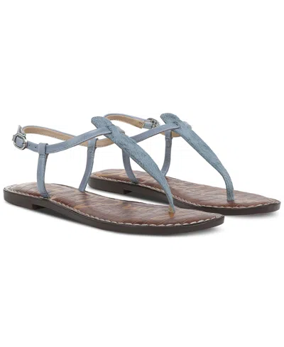 Sam Edelman Women's Gigi T-strap Flat Sandals In Blue Breeze Leather