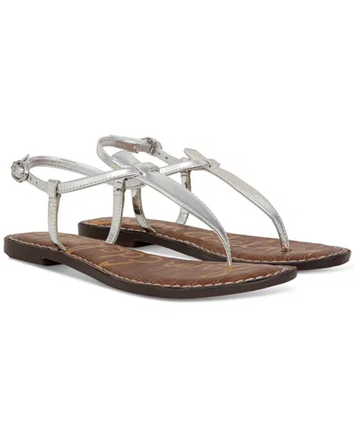 Sam Edelman Women's Gigi T-strap Flat Sandals In Soft Silver Faux Leather