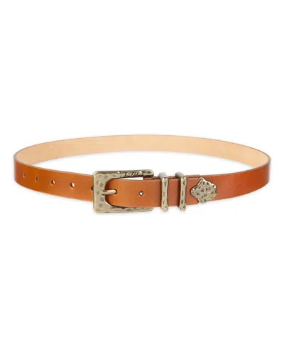 Sam Edelman Women's Hammered Metal Casual Leather Belt In Brown