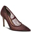 Sam Edelman Hazel Mesh Womens Embellished Faux Leather Pumps In French Burgundy Rhinestone Mesh