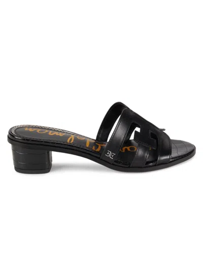Sam Edelman Women's Illie 30mm Block-heel Croc-embossed Sandals In Black