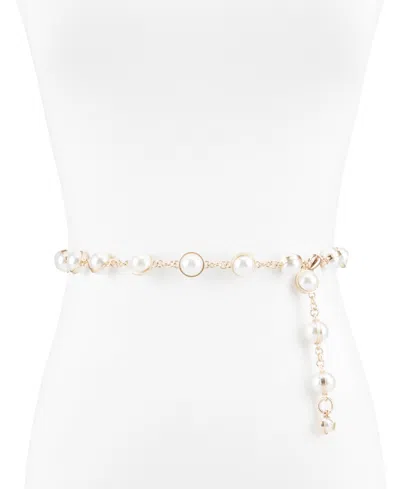 Sam Edelman Women's Imitated Pearl Embellished Gold-tone Chain Dress Belt In Gold,white