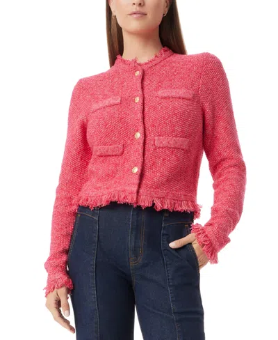 Sam Edelman Women's Indria Fringe-trim Textured Cardigan In Cerise